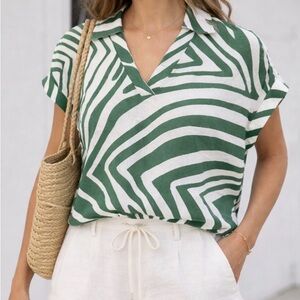 Rachel Roy Women’s Abstract Zebra Print Linen Blend Blouse Size:XL NWT